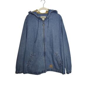 Vintage 90s Longaberger Sz XL Homestead Full Zip Hooded Denim Jean Jacket Basket